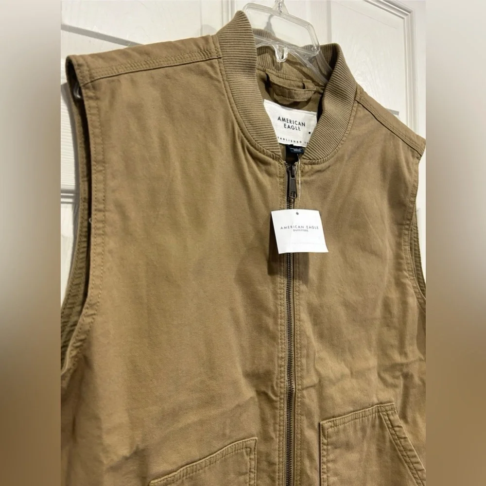 American Eagle AE Men’s Large Workwear Vest Tan Cotton Canvas Rancher Lined NWT